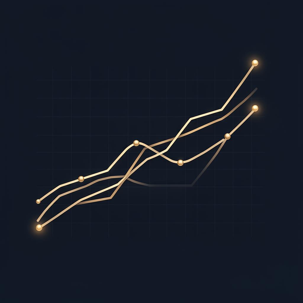 Quattro curve di accumulo PAC che salgono e si intrecciano, ognuna con un nodo dorato finale